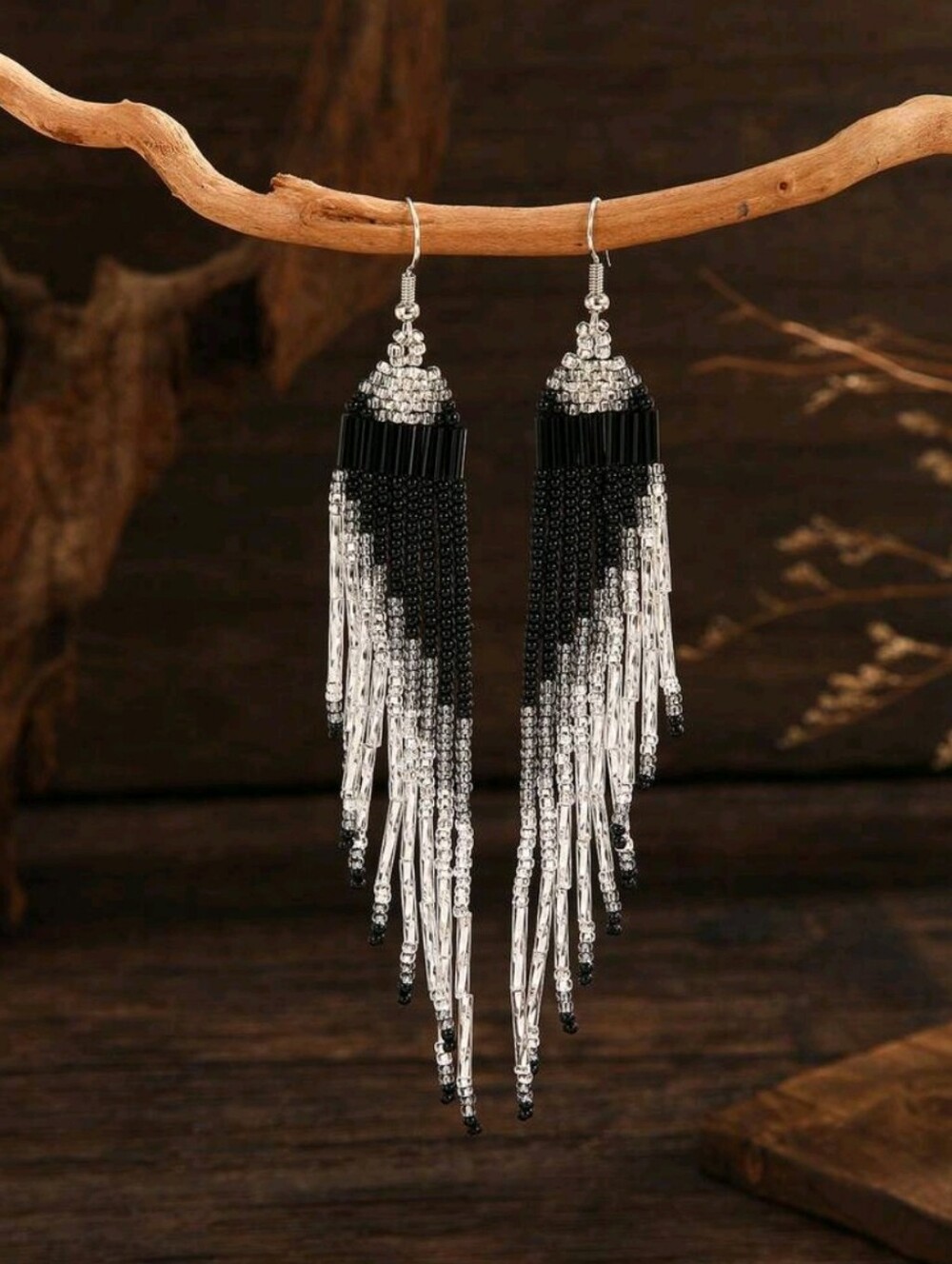 Black & Silver Beaded Earrings